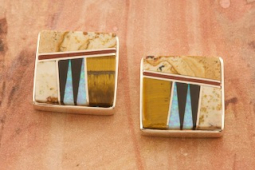 Calvin Begay Genuine Picture Jasper Sterling Silver Post Earrings